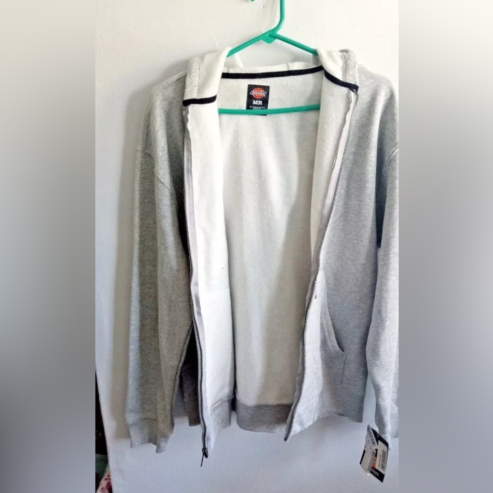 Dickies Midweight Zip Up Fleece Hoodie Light Grey Size Medium New With Tags